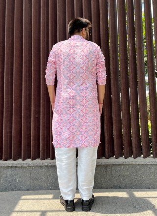 Soft Cotton Sequins Pink Kurta Pyjama