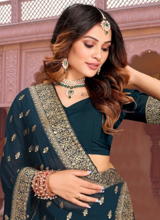 Stone Teal Georgette Contemporary Saree