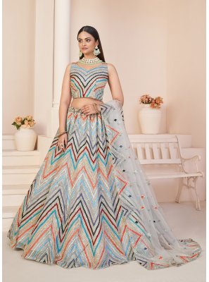 Stone Work Grey A Line Lehenga Choli