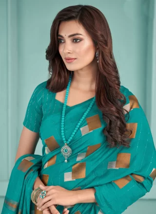 Stunning Sea Green Silk Trendy Saree with Print Work