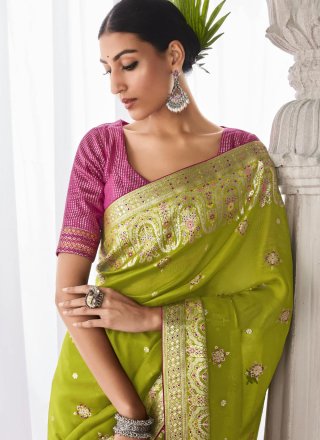 Subtle Green Silk Classic Sari
