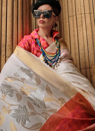 Sunshine Off White Handloom Silk Classic Sari