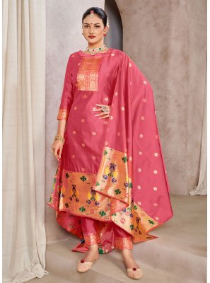 Tafeta Silk Jacquard Work Pink Trendy Salwar Suit
