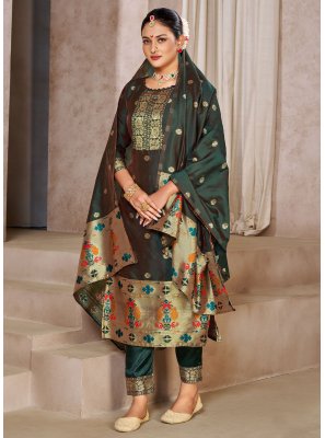 Tafeta Silk Pant Style Suit in Sea Green