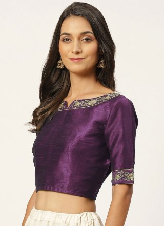 Tantalizing Purple Dupion Silk Designer Blouse with Embroidered Work
