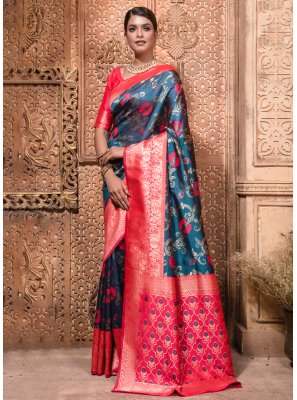 Teal Banarasi Silk Saree