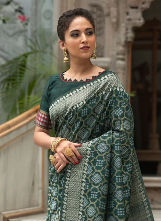 Teal Engagement Contemporary Style Saree