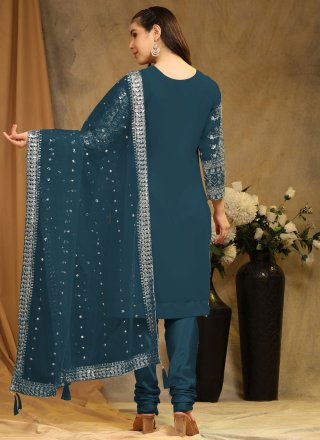 Teal Faux Georgette Salwar Suit with