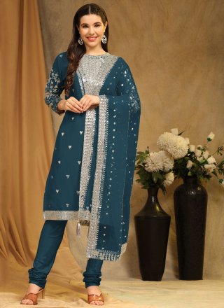 Teal Faux Georgette Salwar Suit with
