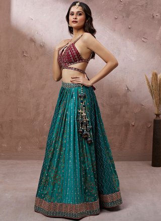 Teal Georgette Lehenga Choli with Embroidered and Sequins Work