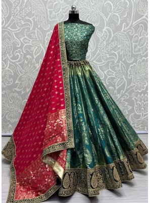 Teal Meenakari Banarasi Silk Trendy Lehenga Choli