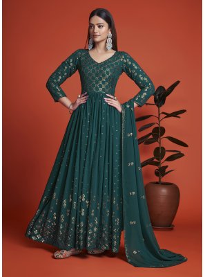 Teal Mehndi Designer Gown