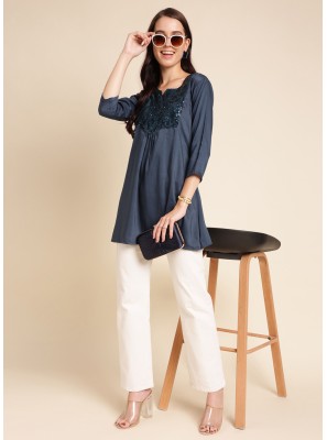 Teal Polly Cotton Designer Kurti