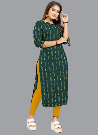 Teal Printed Casual Party Wear Kurti