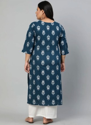 Teal Printed Party Wear Kurti