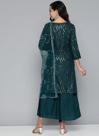 Teal Sequins Palazzo Salwar Suit