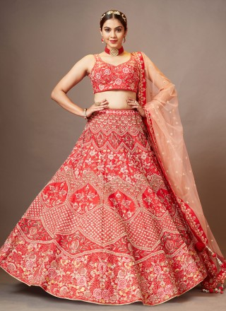 Fancy Pink Color Embroidered Bridal Lehenga
