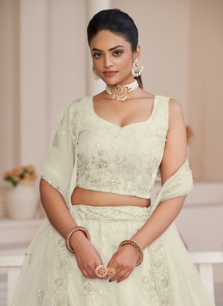 Thread Off White Trendy Lehenga Choli
