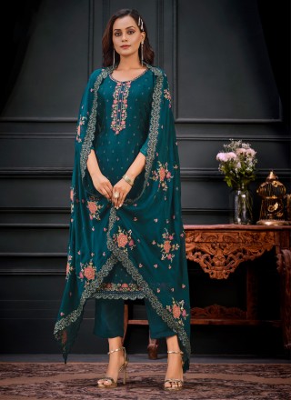 Buy Lucknowi work Cotton Pant Style Suit Online : 258352 