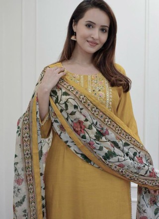 Thread Work Rayon Trendy Salwar Suit in Yellow
