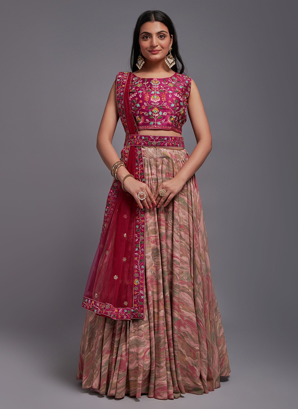 Engagement Party Dresses for Women| Sequinned Choli with Feathered Lehenga  & Dupatta – Mehr By Pretty