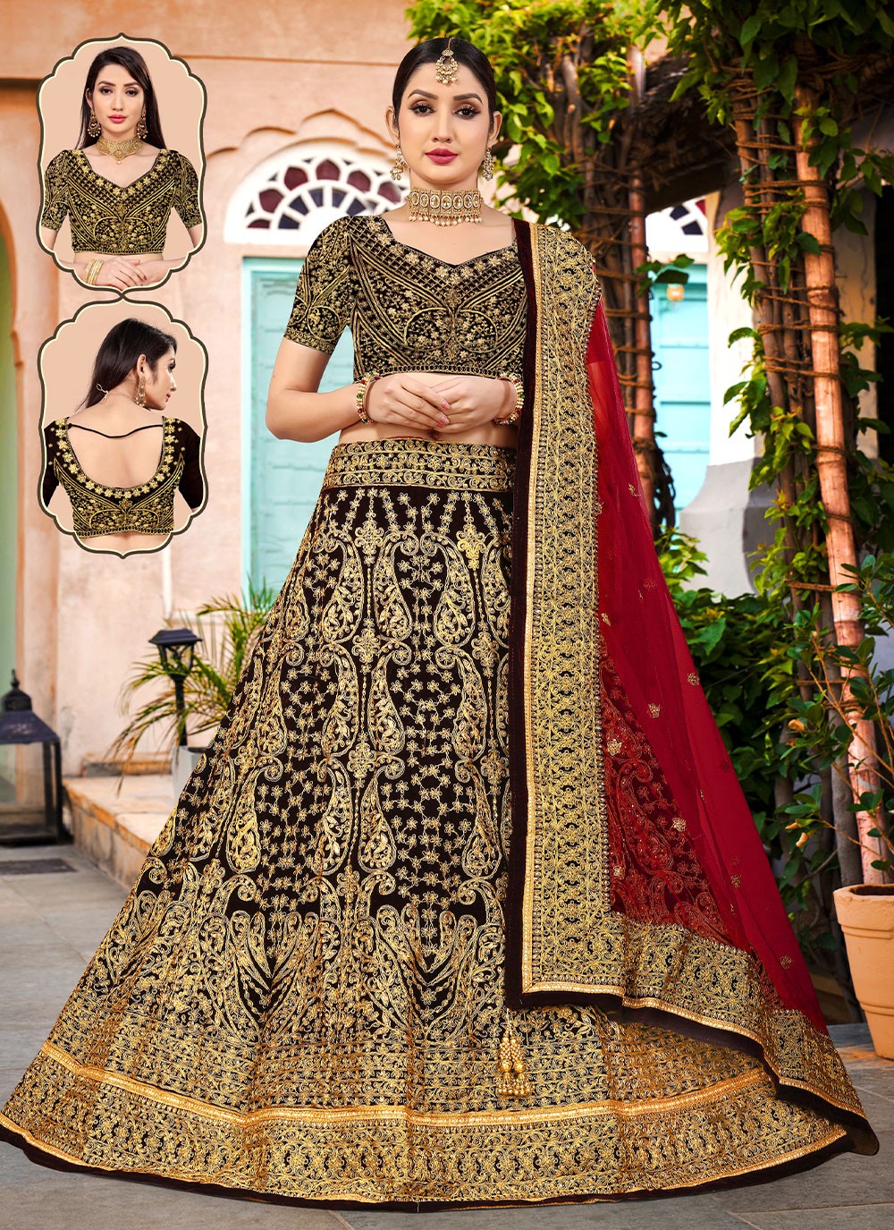 Black And Red Bridal Designer Lengha Choli Indian Wedding Lehenga Ghagra  Chunri | eBay