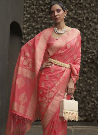 Trendy Pink Chinon Traditional Saree
