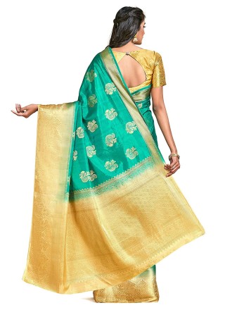Turquoise Color Contemporary Saree