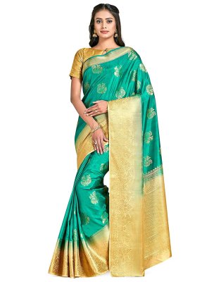 Turquoise Color Contemporary Saree