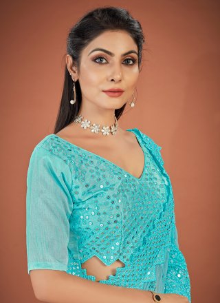 Turquoise Color Trendy Saree