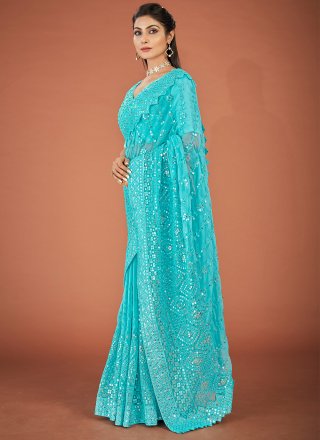 Turquoise Color Trendy Saree