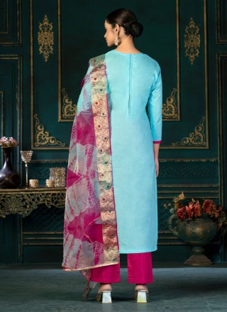 Turquoise Designer Cotton Palazzo Salwar Suit