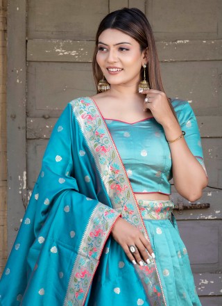 Turquoise Designer Silk Designer Lehenga Choli