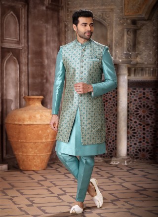 Turquoise Embroidered Indo Western