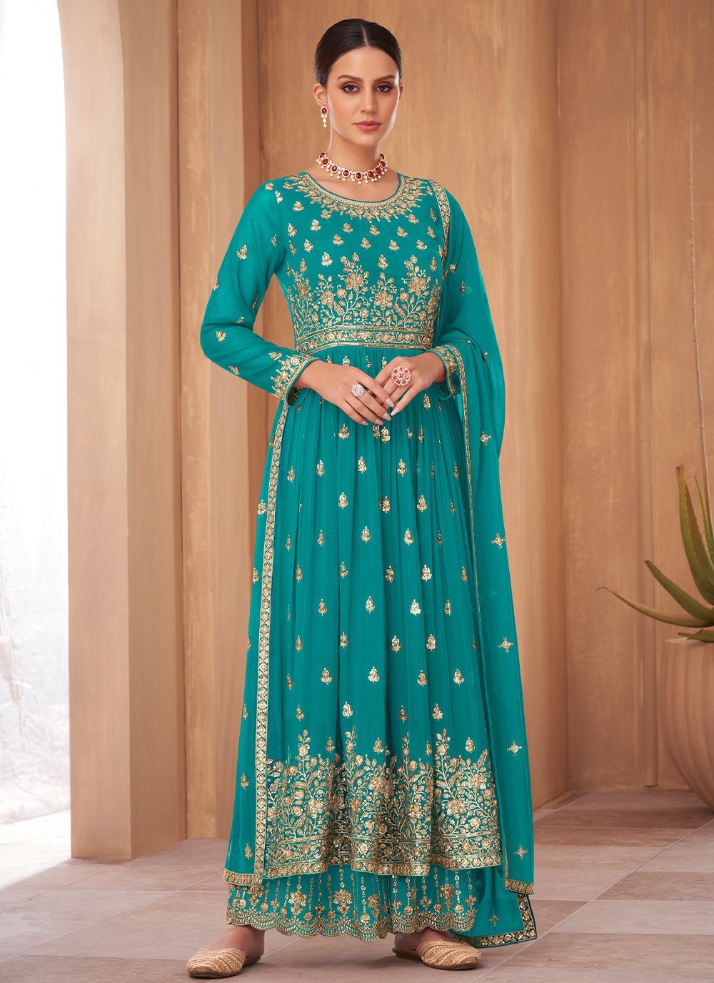 Turquoise Embroidered Salwar Suit
