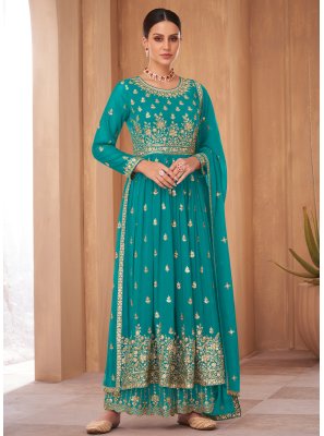 Turquoise Embroidered Salwar Suit
