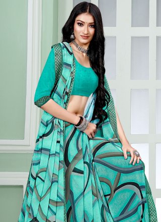 Turquoise Faux Georgette Casual Saree