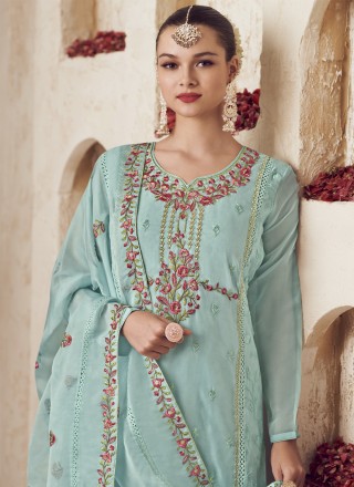 Turquoise Party Organza Salwar Suit