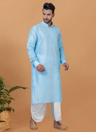 Turquoise Plain Banarasi Silk Dhoti Kurta