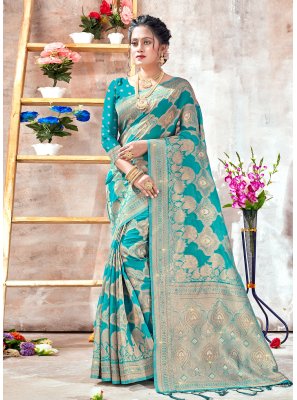 Turquoise Weaving Designer Saree
