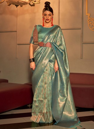 Turquoise Weaving Festival Contemporary Saree