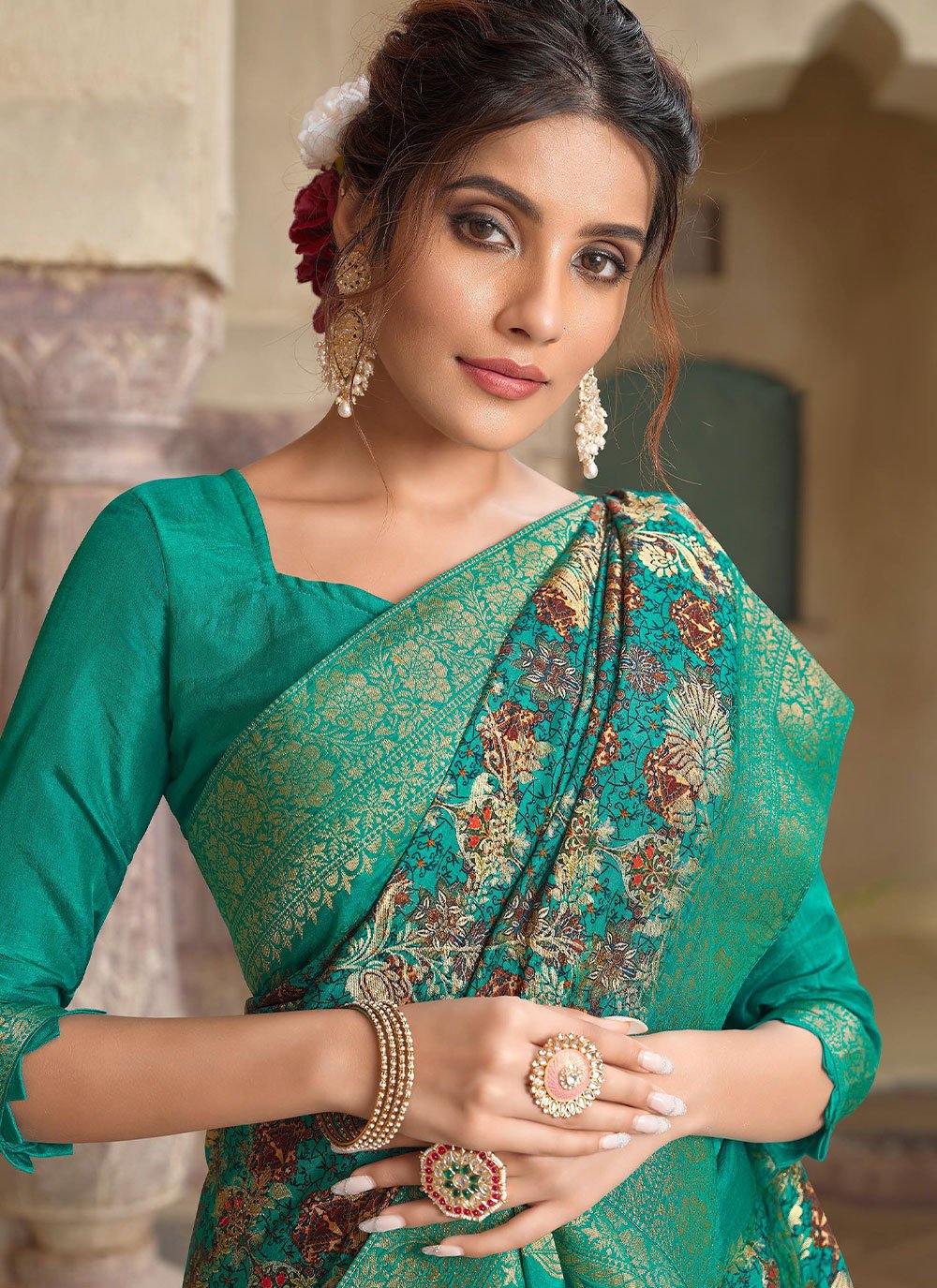 Shop Online Turquoise Woven Party Classic Saree : 254573