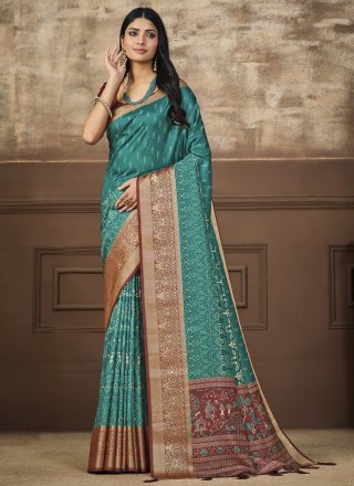 Multi Colour Tussar Silk Classic Sari with Border