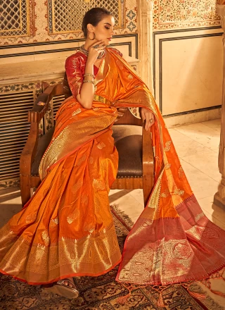 Tussar Silk Contemporary Saree in Orange