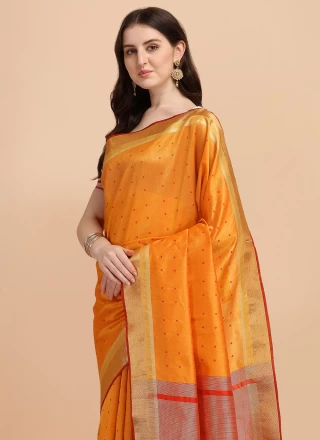 Tussar Silk Woven Orange Classic Saree