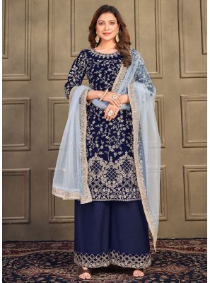 Velvet Embroidered Palazzo Salwar Kameez
