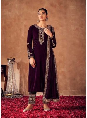Velvet Embroidered Purple Designer Pakistani Salwar Suit
