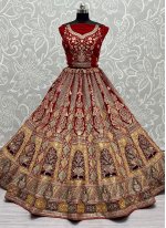 Velvet Multi Red Lehenga Choli