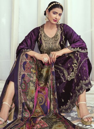 Velvet Pakistani Salwar Suit with Embroidered Work
