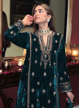 Velvet Salwar Suit In Rama